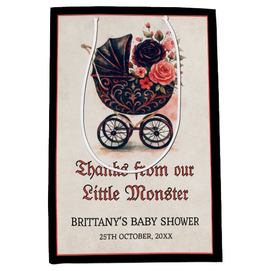 Gothic Stroller Halloween Baby Shower Mittlere Geschenktüte (Vorderseite)