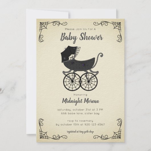 Gothic Stroller Spider Baby Shower Einladung (Vorderseite)