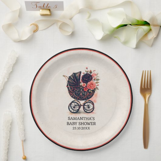 Gothic Stroller Vintage Halloween Baby Shower  Pappteller (Hochzeit)