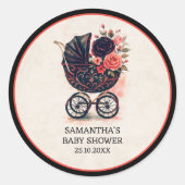 Gothic Stroller Vintage Halloween Baby Shower Runder Aufkleber (Vorderseite)