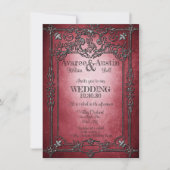 Gothic Style Dark Burgundy Silver Frame Wedding Einladung (Vorderseite)