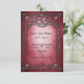 Gothic Style Dark Burgundy Silver Frame Wedding Save The Date (Stehend Vorderseite)