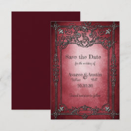 Gothic Style Dark Burgundy Silver Frame Wedding Save The Date