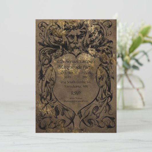 Gothic Style Gold Foil Halloween-Party Einladung (Stehend Vorderseite)