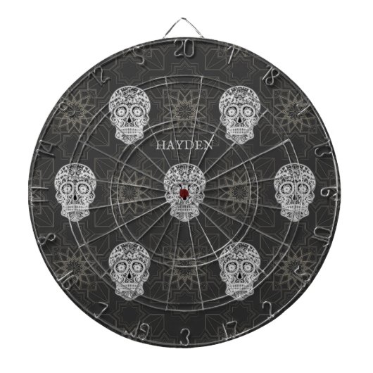 Gothic Sugar Skull and Grey Geometric Pattern Dartscheibe (vorne)