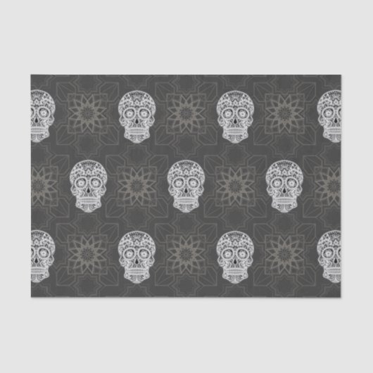 Gothic Sugar Skull and Grey Geometric Pattern Seidenpapier (Vorderseite)