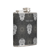 Gothic Sugar Skull and Grey Geometric Personalised Flachmann (Rechts)