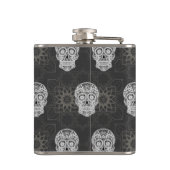 Gothic Sugar Skull and Grey Geometric Personalised Flachmann (Rückseite)