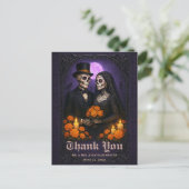 Gothic Sugar Skull Couple Wedding Thank You Postkarte (Stehend Vorderseite)