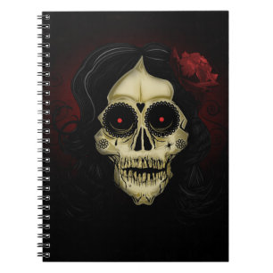 Gothic Sugar Skull Frau rote Rose Tag der Toten Notizblock