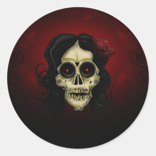 Gothic Sugar Skull Frau rote Rose Tag der Toten  Runder Aufkleber