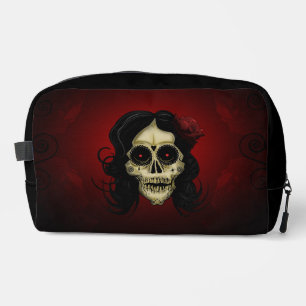 Gothic Sugar Skull Frau rote Rose Tag der Toten Waschbeutel