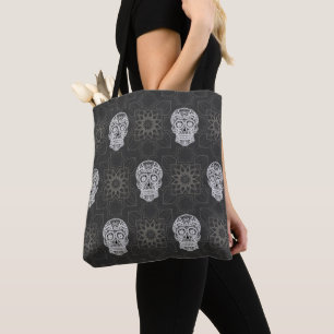 Gothic Sugar Skull und Graues geometrisches Muster Tasche