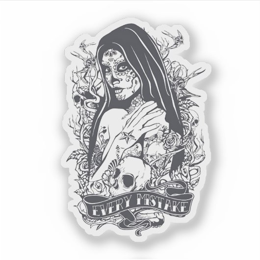 Gothic Sugar Skull Woman Tattoo Art Aufkleber (Vorderseite)