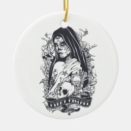 Gothic Sugar Skull Woman Tattoo Art Keramik Ornament