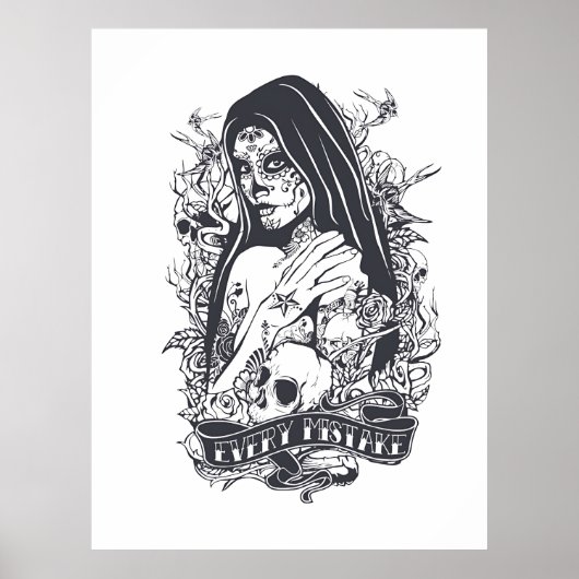 Gothic Sugar Skull Woman Tattoo Art Poster (Vorne)