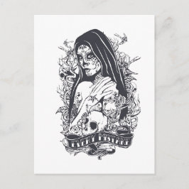 Gothic Sugar Skull Woman Tattoo Art Postkarte