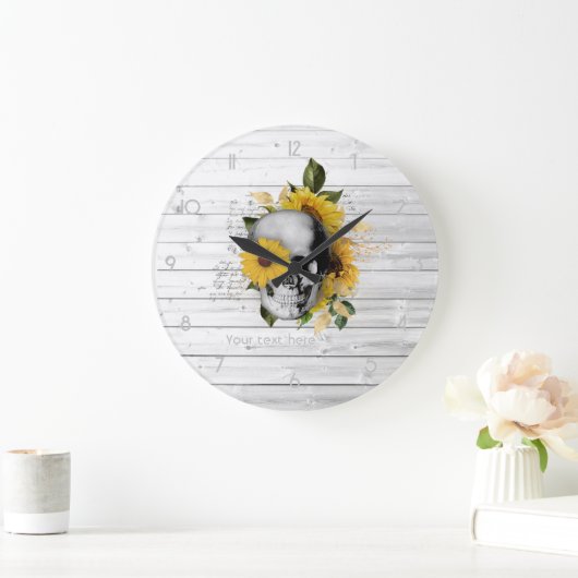 Gothic Sunflower Skeleton Große Uhr (Zuhause)