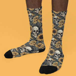 Gothic Sunflower Skull Blume Muster Socken