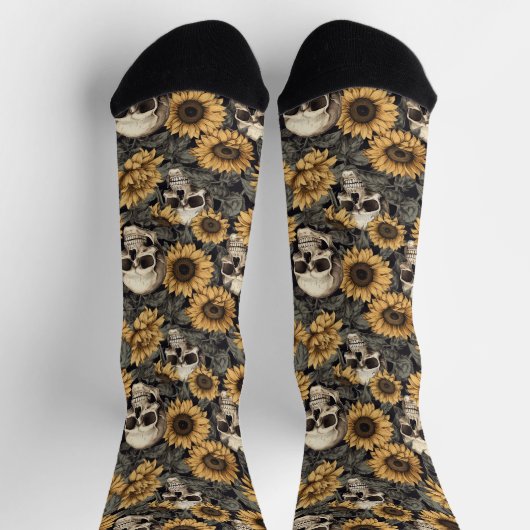 Gothic Sunflower Skull Blume Muster Socken (Oben)