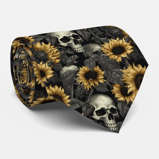 Gothic Sunflower Skull Pattern Krawatte (Gerollt)