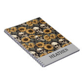 Gothic Sunflower Skull Personalisiertes Monogramm Notizblock (Rechte Seite)