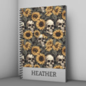 Gothic Sunflower Skull Personalisiertes Monogramm Notizblock