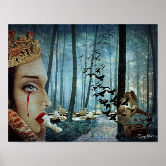 Gothic Surreal Unique Collage Sad Queen of Hearts Poster (Vorne)