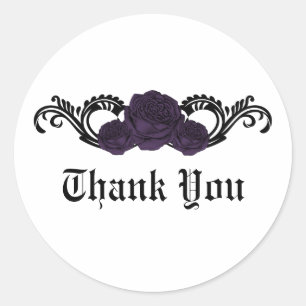 Gothic Swirl Rose Danke Stickers, Lila Runder Aufkleber
