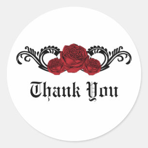 Gothic Swirl Rose Danke Stickers, Red Runder Aufkleber
