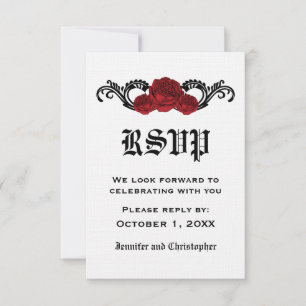 Gothic Swirl Rose Response Card, Red RSVP Karte