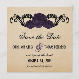 Gothic Swirl Rose Save the Date einladen, Lila