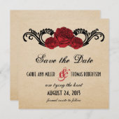 Gothic Swirl Rose Save the Date einladen, rot (Vorne/Hinten)