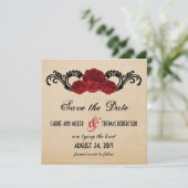 Gothic Swirl Rose Save the Date einladen, rot (Stehend Vorderseite)