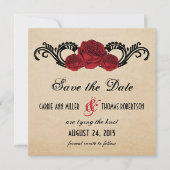 Gothic Swirl Rose Save the Date einladen, rot (Vorderseite)