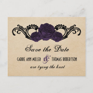 Gothic Swirl Rose Save the Date Postkarte, Lila Ankündigungspostkarte