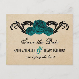 Gothic Swirl Rosen Save-the-Date-Postkarte, Türkis Ankündigungspostkarte