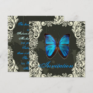 Gothic Swirls Blaue Schmetterling Steampunk-Hochze Einladung