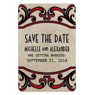 Gothic Swirls Save-the-Date-Magnet, Rot Magnet