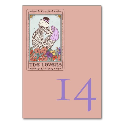 Gothic Tarot Card Lovers Wedding Tischnummer (Vorderseite)
