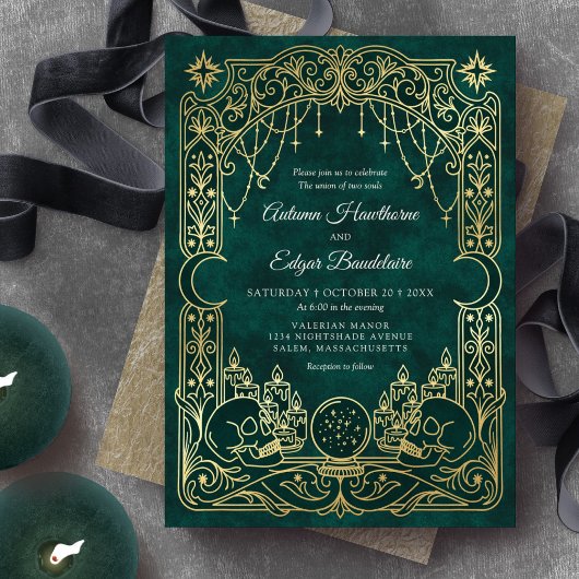 Gothic Tarot Hexen Grün Hochzeit Einladung