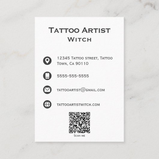 Gothic Tattoo Black and White Hexe Tarot Design Visitenkarte (Rückseite)