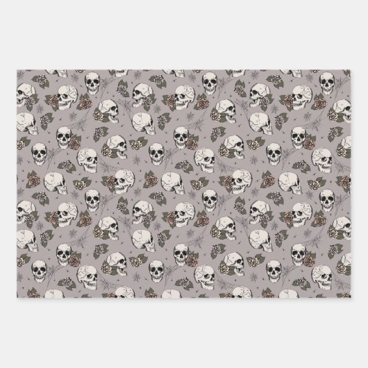 Gothic Taupe Gray Skulls and Stripes Halloween Geschenkpapier Set (Vorderseite 3)