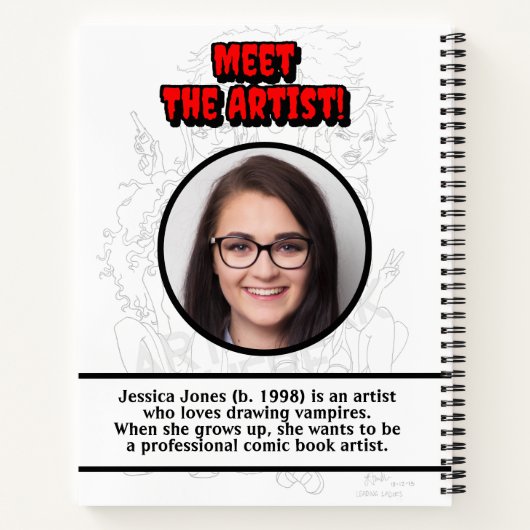 Gothic Teen Girl Your Artwork Name Foto Sketch Notizblock (Rückseite)