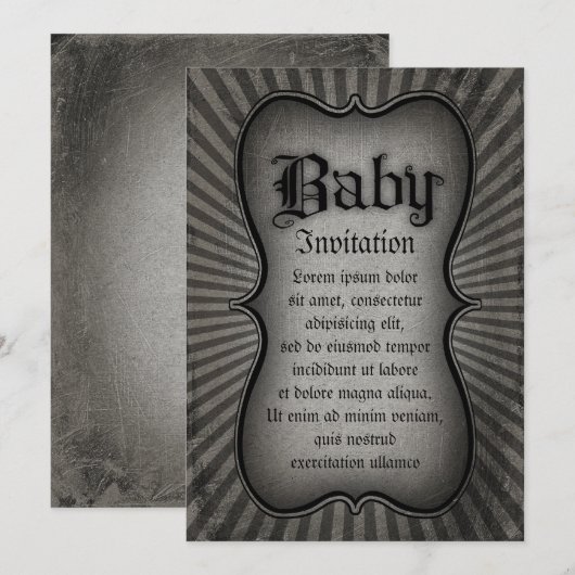 Gothic Text Baby Einladung (Vorne/Hinten)