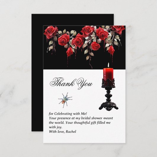 Gothic Theme Rote Rosen & Candle Brautparty Dankeskarte (Vorne/Hinten)