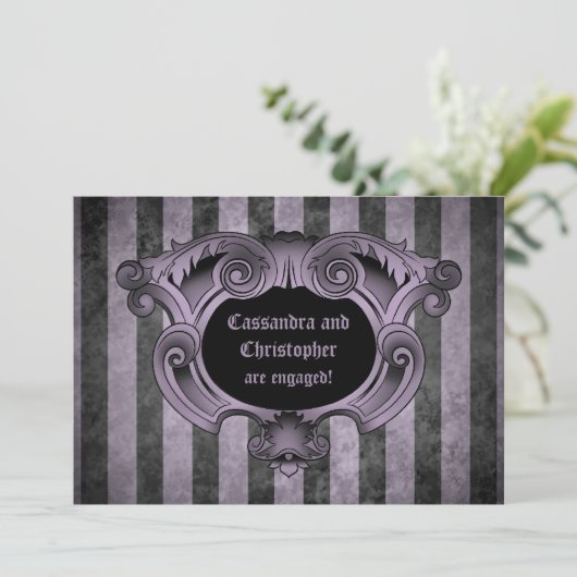 Gothic-Themenabend mit lila Engagement Einladung (Stehend Vorderseite)