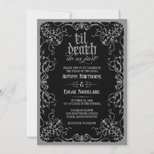 Gothic Til Death Gray Black Wedding Einladung (Vorderseite)