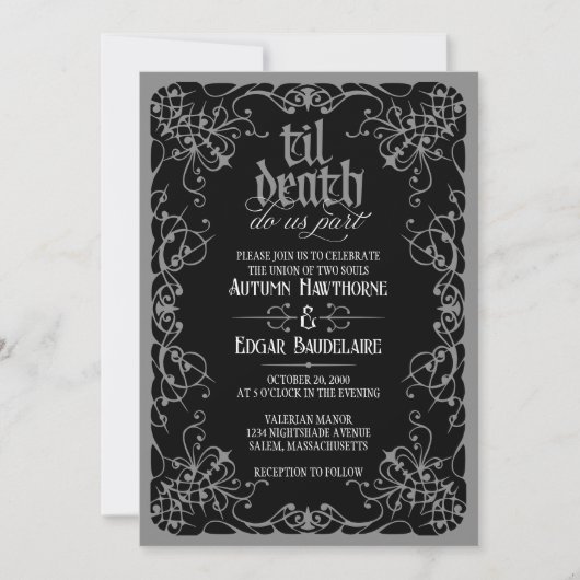Gothic Til Death Gray Black Wedding Einladung (Vorderseite)