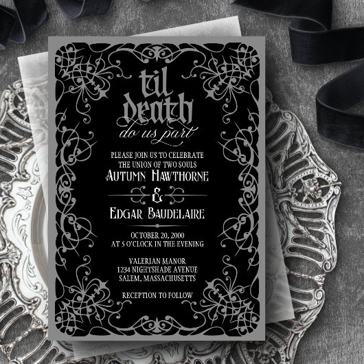 Gothic Til Death Gray Black Wedding Einladung